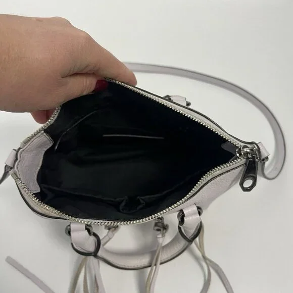 Rebecca Minkoff Purse Micro Moto Satchel Leather Fringe Crossbody Off White - Picture 12 of 15